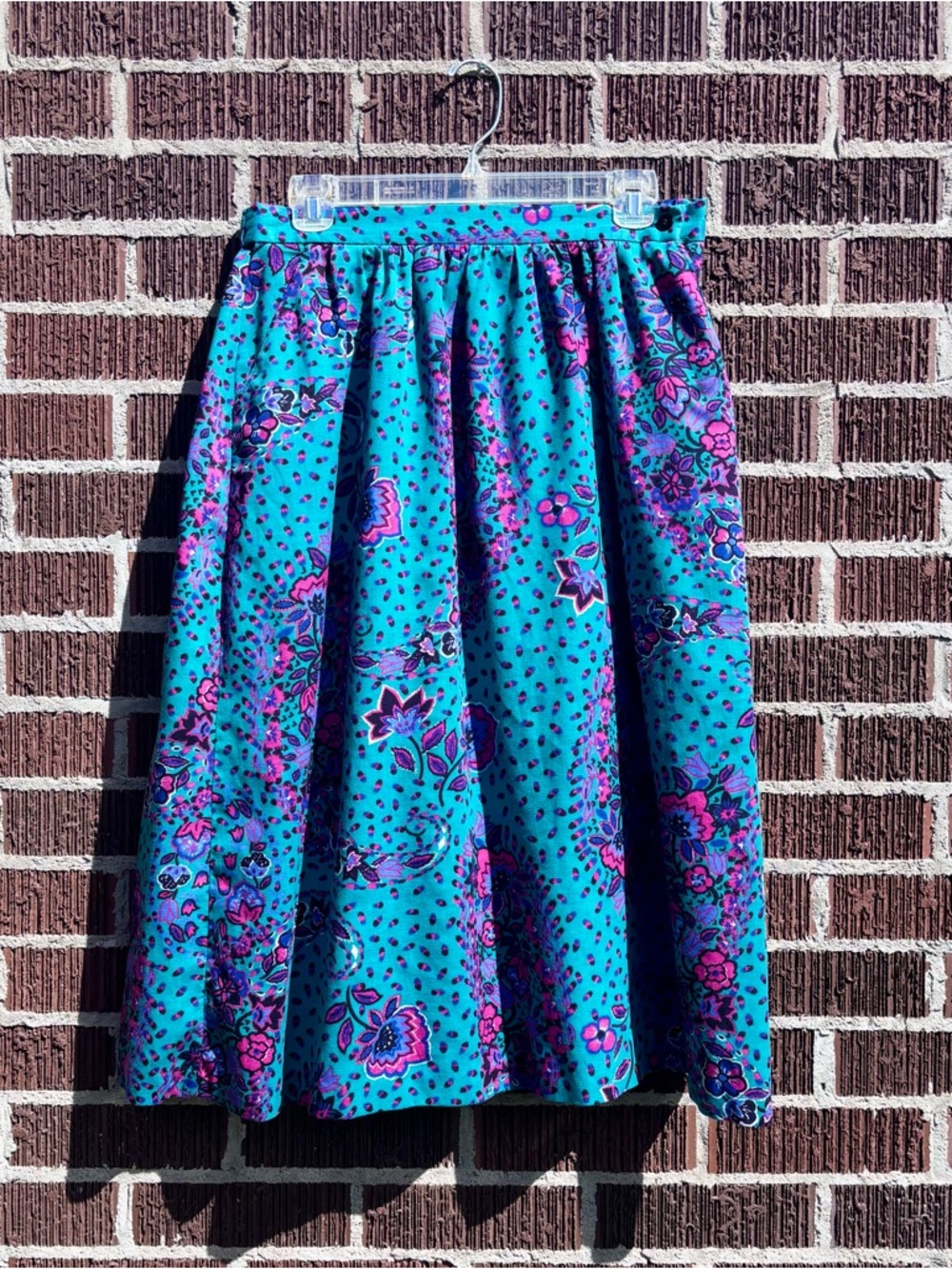 Turquoise Floral A-Line Midi Skirt